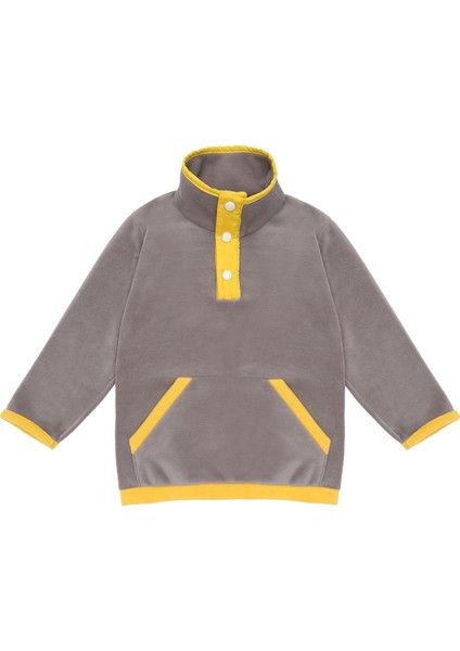 Unisex Çocuk Polar Sweatshirt  Gri, Sarı, Yarım Balıkçı Yaka, Kanguru Cepli, Çıtçıtlı 1- 8 Yaş