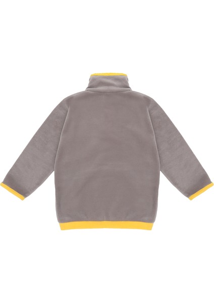 Unisex Çocuk Polar Sweatshirt  Gri, Sarı, Yarım Balıkçı Yaka, Kanguru Cepli, Çıtçıtlı 1- 8 Yaş