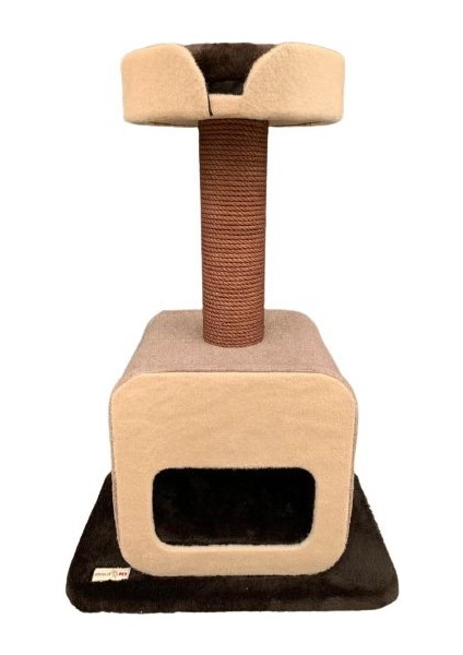 Kapaklı Yuvalı Kedi Tırmalamalı Oyun Evi Kahve 50 x 50 x 115 cm