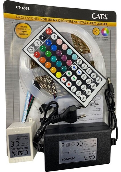 Rgb Şerit LED Seti 5 mt Rgb LED 15 Renk + Trafo + Rgb Kumanda CT-4558