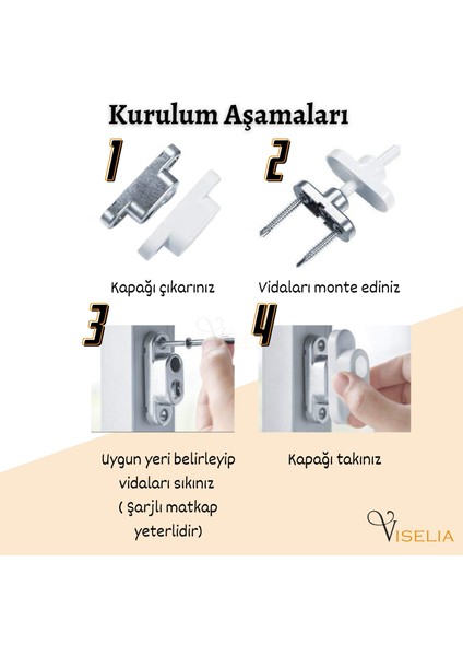 Gri Pencere Kilidi 4 Adet Halatlı Çocuk Güvenlik Emniyet Hırsız Pimapen Pvc Kapı Bebek Kilidi
