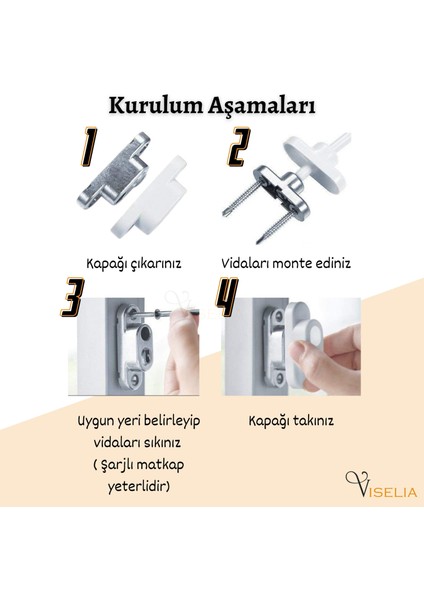 Pencere Emniyet Kilidi Çocuk Hırsız Kilidi Halatlı Pvc 5 Adet