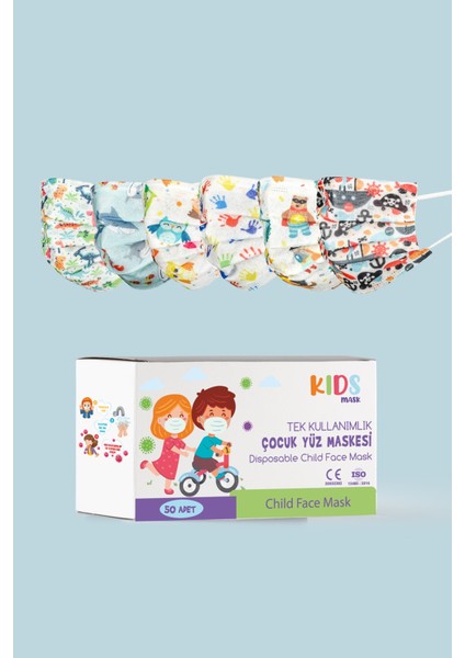 Erkek Çocuk 3 Katlı, Meltblownlu, Telli Medikal Maske 50 Adet (N95 Çocuk Hediyeli)