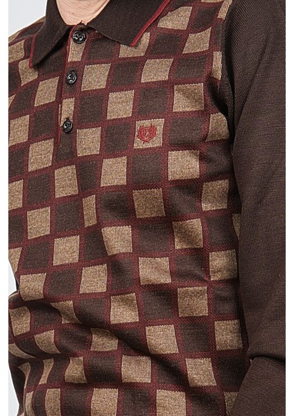 Erkek Desenli Polo Yaka Kazak 1577428 Kahverengi fırsatları