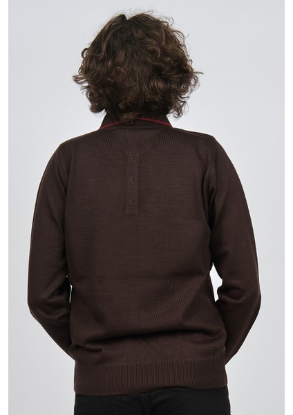 Erkek Desenli Polo Yaka Kazak 1577428 Kahverengi indirimleri