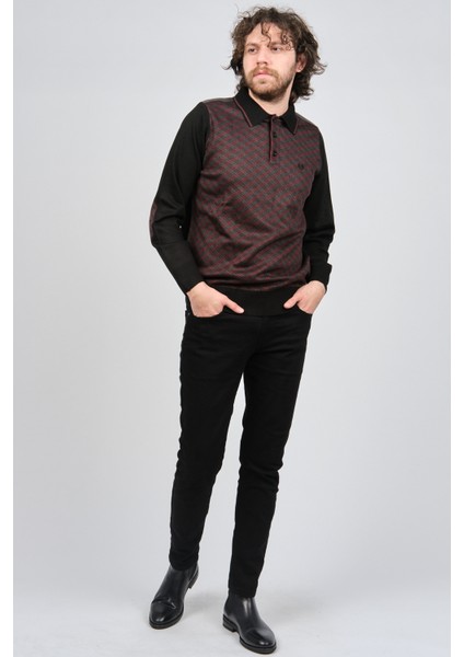 Erkek Desenli Dirsek Detaylı Polo Yaka Kazak 1577423 Kırmızı fiyatları