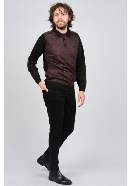 Erkek Desenli Dirsek Detaylı Polo Yaka Kazak 1577423 Kırmızı modelleri