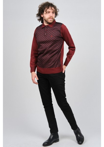 Erkek Desenli Dirsek Detaylı Polo Yaka Kazak 1577423 Bordo fiyatları
