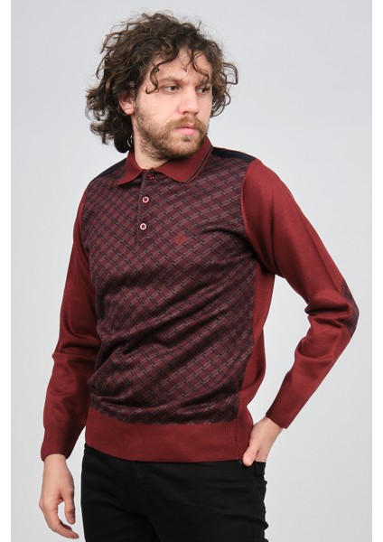 Erkek Desenli Dirsek Detaylı Polo Yaka Kazak 1577423 Bordo modelleri