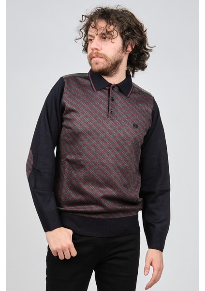 Erkek Desenli Dirsek Detaylı Polo Yaka Kazak 1577423 Fuşya modelleri