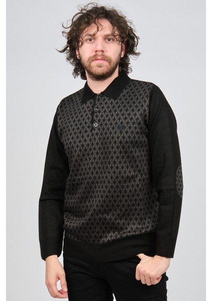 Erkek Dirsek Detaylı Polo Yaka Kazak 1577427 Siyah