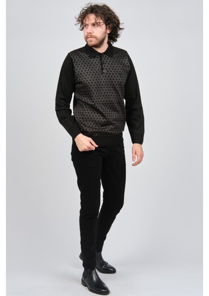 Erkek Dirsek Detaylı Polo Yaka Kazak 1577427 Siyah fiyatları