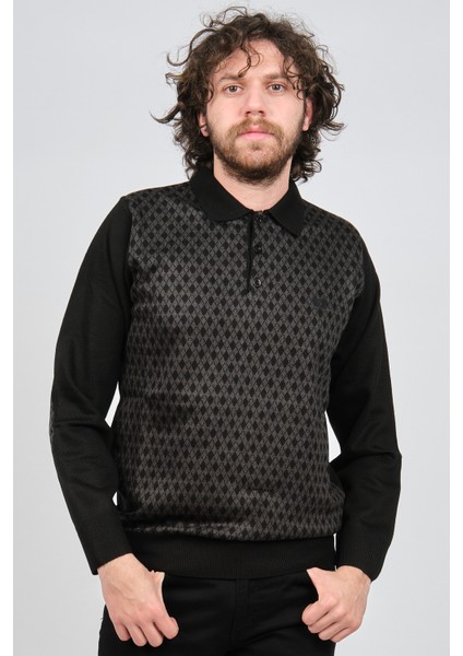 Erkek Dirsek Detaylı Polo Yaka Kazak 1577427 Siyah modelleri