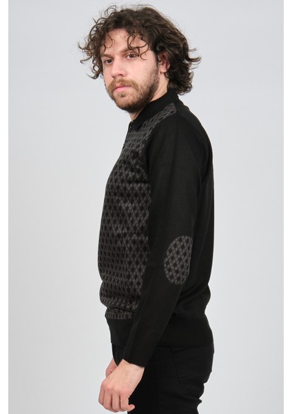 Erkek Dirsek Detaylı Polo Yaka Kazak 1577427 Siyah fırsatları