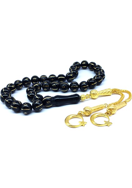 Karpuz ve Nokta Işlemeli Oltu Taşı Tesbih