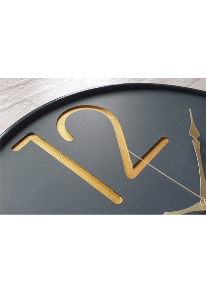 Antrasit Renk Metal Kasalı Antrasit Renkli Yuvarlak Duvar Saati Altın(Gold) Çap 50 cm indirimleri