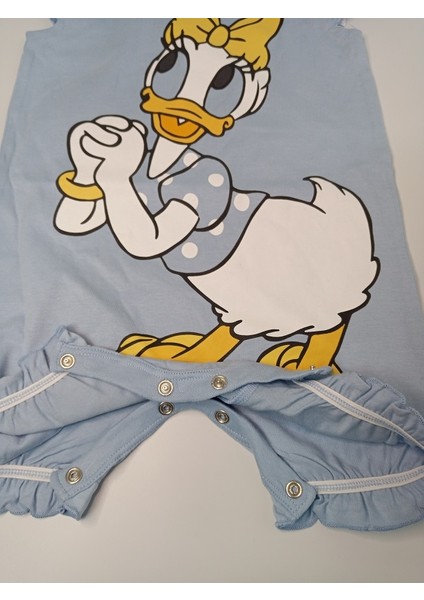 Disney Daisy Duck %100 Pamuk Fırfırlı Mavi Romper / Tulum