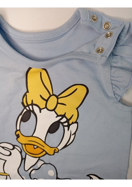 Disney Daisy Duck %100 Pamuk Fırfırlı Mavi Romper / Tulum