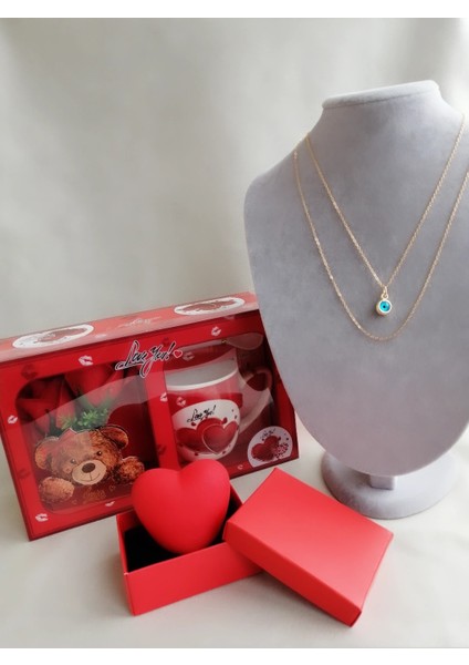 Dekoratif Kırmızı Kalp/kolye/bardak Set