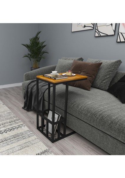 Prag Doğal Ahşap Metal Ayaklı C Yan Sehpa Meşe Renk fiyatları