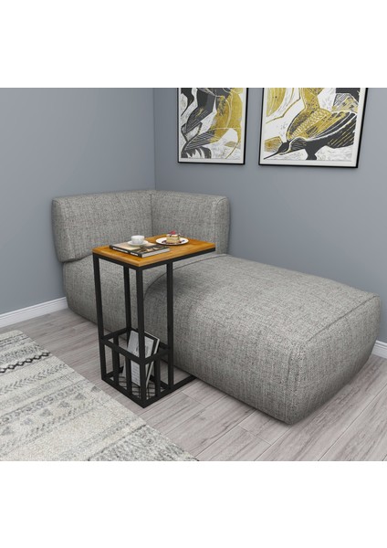 Prag Doğal Ahşap Metal Ayaklı C Yan Sehpa Meşe Renk modelleri