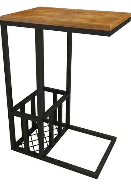 Prag Doğal Ahşap Metal Ayaklı C Yan Sehpa Meşe Renk indirimleri