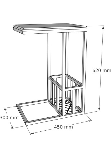 Prag Doğal Ahşap Metal Ayaklı C Yan Sehpa Meşe Renk