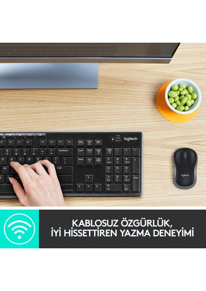 MK270 Kablosuz USB Alıcılı Türkçe Q Klavye Mouse Seti - Siyah