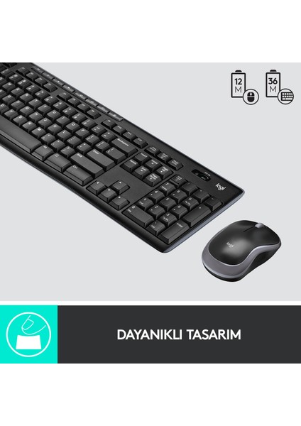 MK270 Kablosuz USB Alıcılı Türkçe Q Klavye Mouse Seti - Siyah