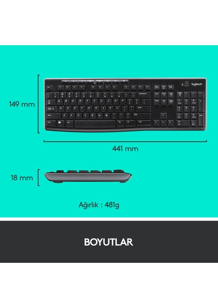 MK270 Kablosuz USB Alıcılı Türkçe Q Klavye Mouse Seti - Siyah