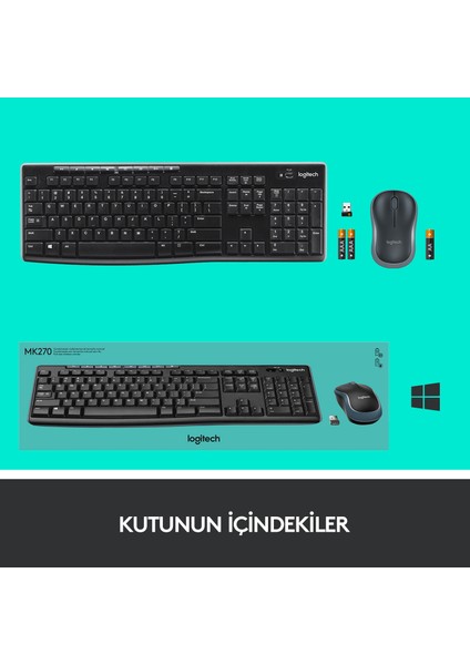 MK270 Kablosuz USB Alıcılı Türkçe Q Klavye Mouse Seti - Siyah