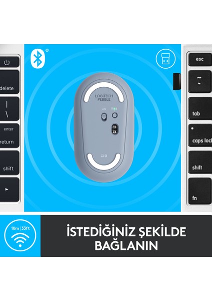 M350 Pebble Sessiz Kablosuz Kompakt Mouse - Mavi/Gri indirimleri