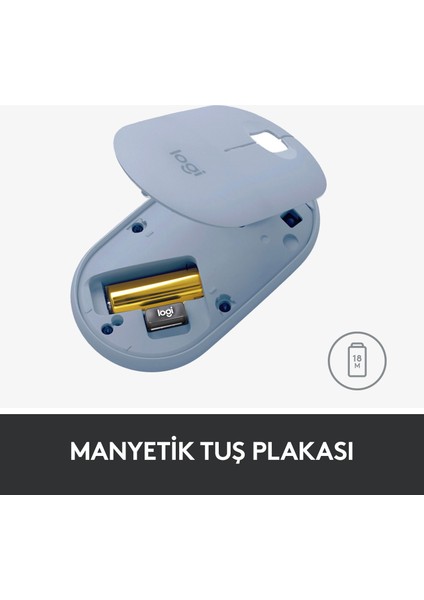M350 Pebble Sessiz Kablosuz Kompakt Mouse - Mavi/Gri