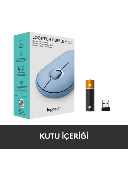 M350 Pebble Sessiz Kablosuz Kompakt Mouse - Mavi/Gri