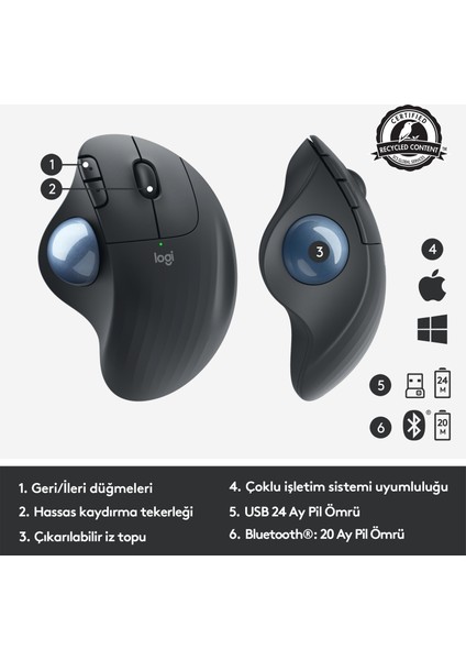 ERGO M575 Kablosuz İztopu Özellikli Konforlu Ergonomik Mouse - Siyah