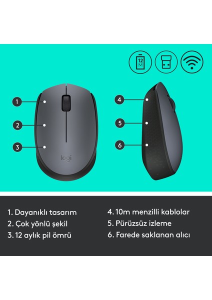 M170 USB Alıcılı Kablosuz Kompakt Mouse - Gri