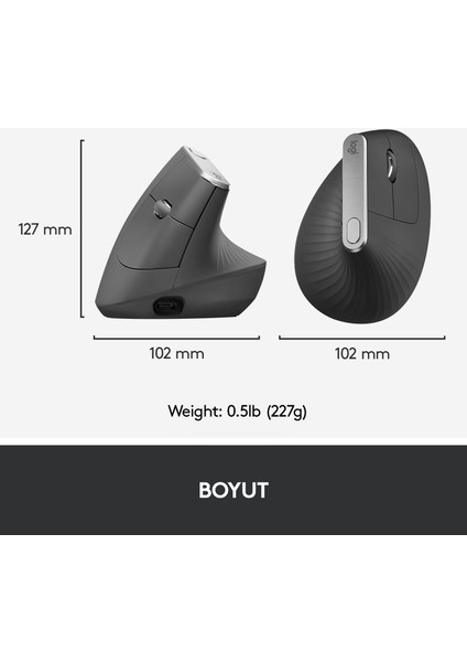 MX Vertical Gelişmiş Ergonomik Dikey Mouse - Siyah