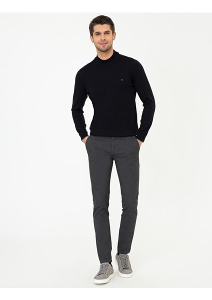 Erkek Lacivert Slim Fit Yarım Balıkçı Yaka Basic Triko Kazak 50248552-VR033