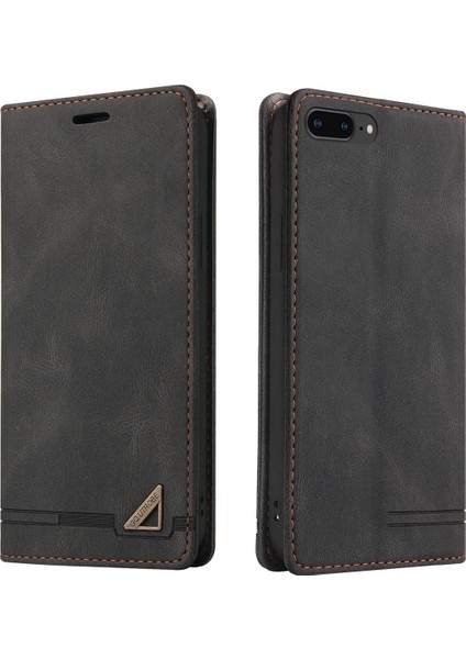 Apple iPhone 8 Plus / 7 Plus / 6 Plus / 6s Plus Için Premium Vintage Pu Deri Kılıf Mat Cüzdan Çevirme Standı Kapağı Siyah (Yurt Dışından)