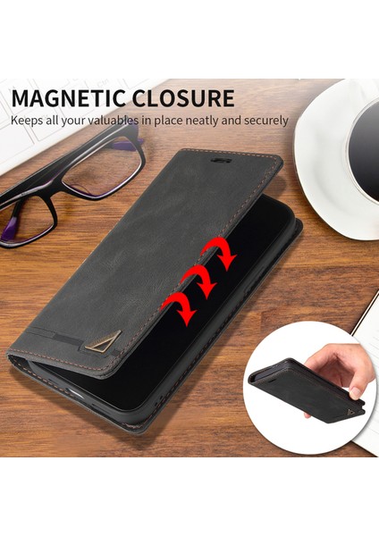 Apple iPhone 8 Plus / 7 Plus / 6 Plus / 6s Plus Için Premium Vintage Pu Deri Kılıf Mat Cüzdan Çevirme Standı Kapağı Siyah (Yurt Dışından)