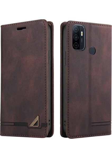 Oppo A32 / A53 / A53S Için Premium Vintage Pu Deri Kılıf Mat Cüzdan Çevirme Standı Kapağı Kahverengi (Yurt Dışından)