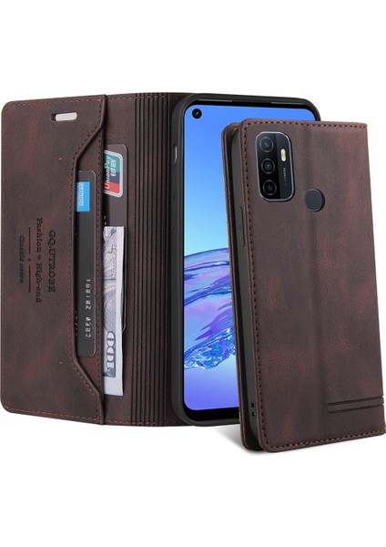 Oppo A32 / A53 / A53S Için Premium Vintage Pu Deri Kılıf Mat Cüzdan Çevirme Standı Kapağı Kahverengi (Yurt Dışından) fırsatları