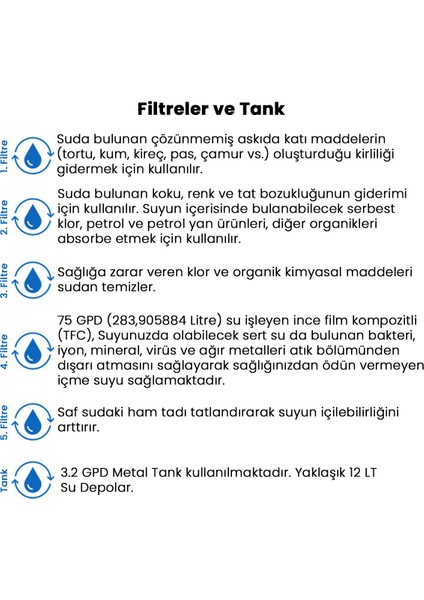 Beyaz 5 Aşamalı Pompalı Su Arıtma Cihazı