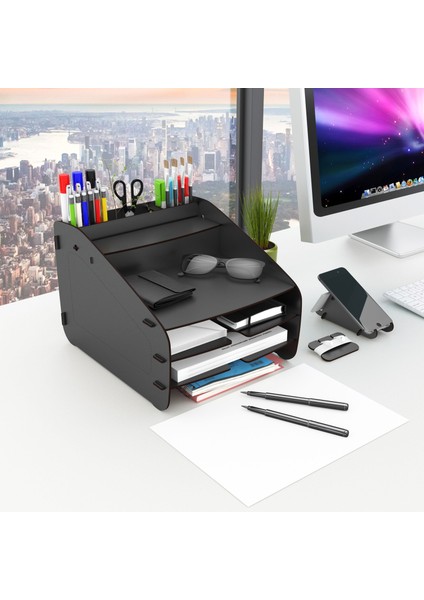 Medium Modest - 6 Renk - A4 Evrak Rafı Masaüstü Organizer Düzenleyici Siyah
