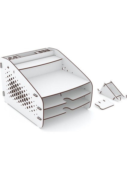 Medium Hexa - 6 Renk - A4 Evrak Rafı Masaüstü Organizer Düzenleyici Beyaz
