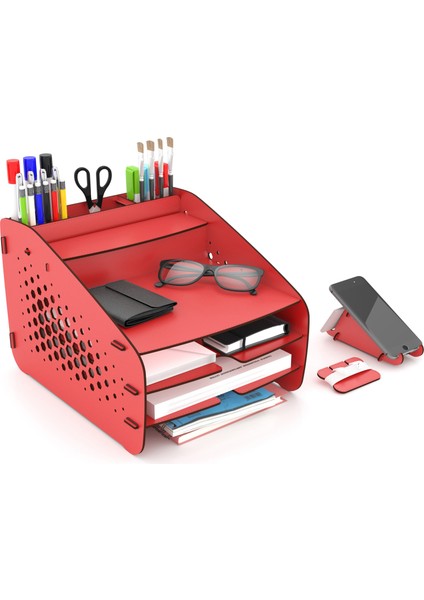 Medium Hexa - 6 Renk - A4 Evrak Rafı Masaüstü Organizer Düzenleyici Kırmızı
