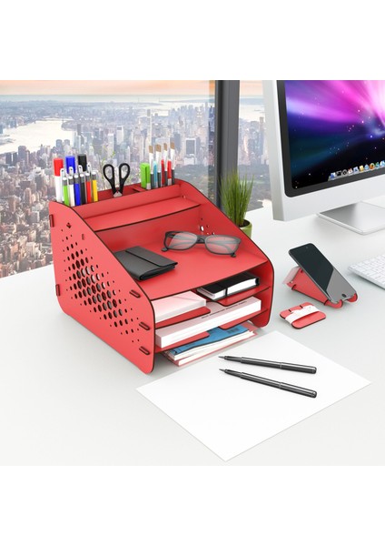 Medium Hexa - 6 Renk - A4 Evrak Rafı Masaüstü Organizer Düzenleyici Kırmızı fiyatları