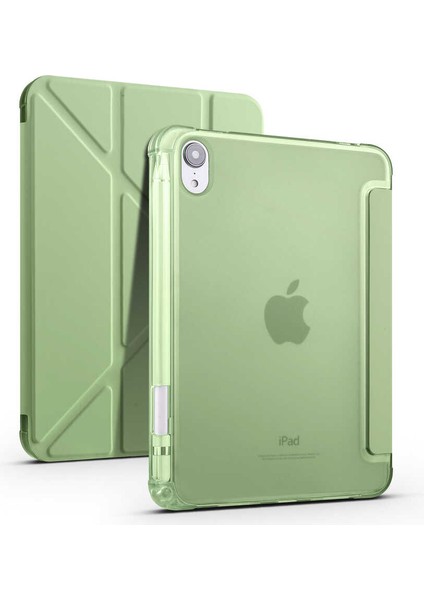 Apple iPad Mini 6 8.3inç 2021 Kılıf Kalem Bölmeli Trifolding Case A2567 A2568 A2569 Açık Yeşil