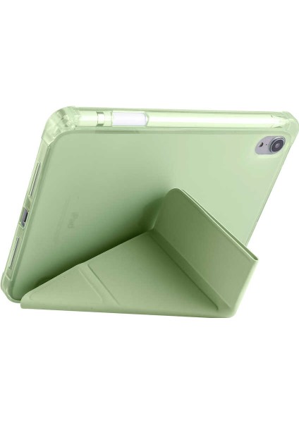 Apple iPad Mini 6 8.3inç 2021 Kılıf Kalem Bölmeli Trifolding Case A2567 A2568 A2569 Açık Yeşil