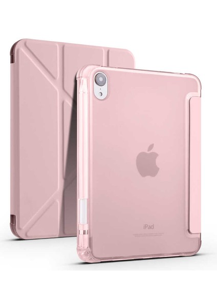 Apple iPad Mini 6 8.3inç 2021 Kılıf Kalem Bölmeli Trifolding Case A2567 A2568 A2569 Rose Gold